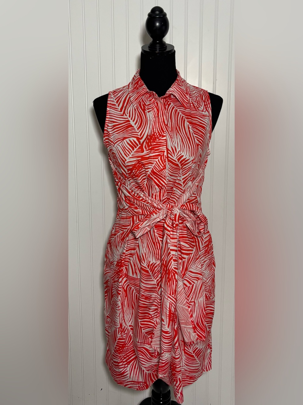 Talbots Tropical Palm Leaf Dress Button Up Women’s Size 10p Resortwear Coastal